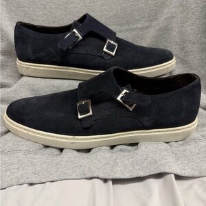 G. Brown Jaxon Elegant Navy Suede Double Monk Strap Loafers Size 10.5